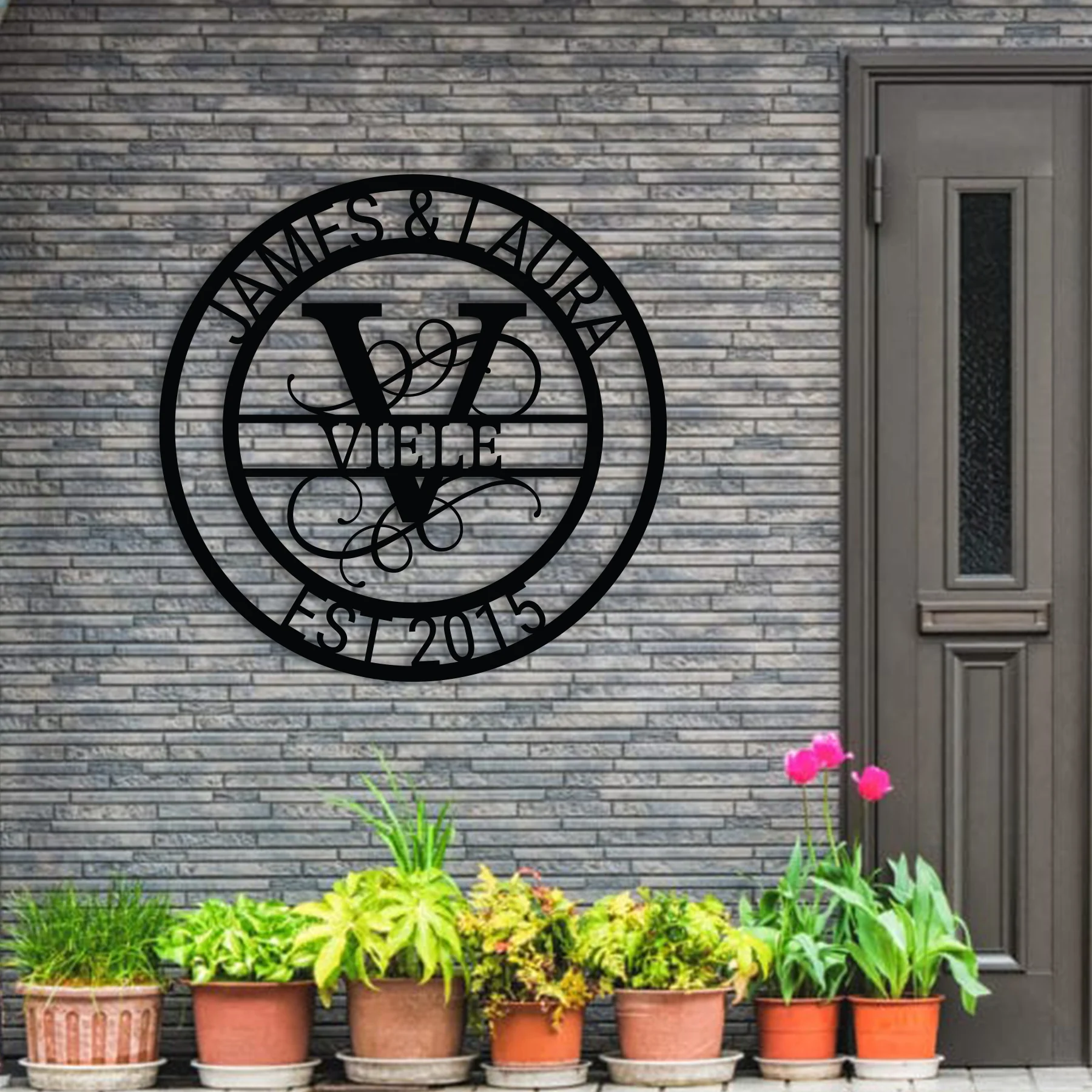 Circle Split Monogram Metal Wall Art - Omega Custom Fabrication LLC