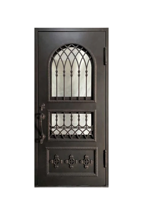 Regency Lattice Single Iron Arched Door - Omega Custom Fabrication LLC