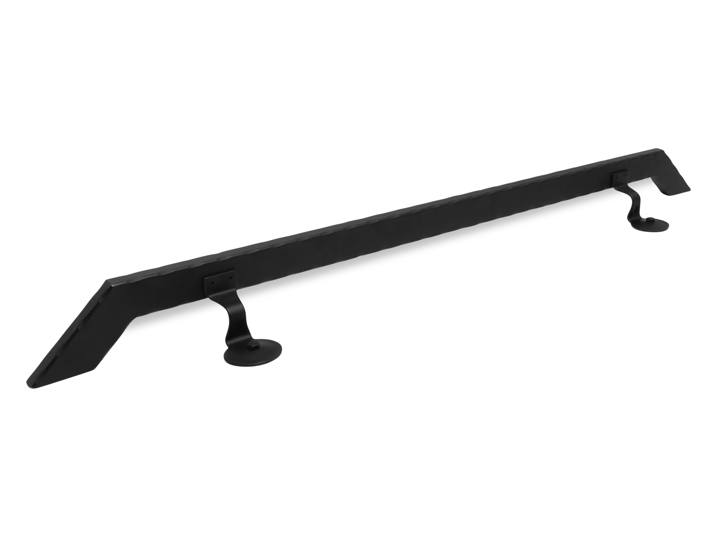 Modern Wrought Iron Handrail - 2'' x 1'' Hammered, Custom Made, with Angled Elbow and Flat Black Finish - Omega Custom Fabrication LLC