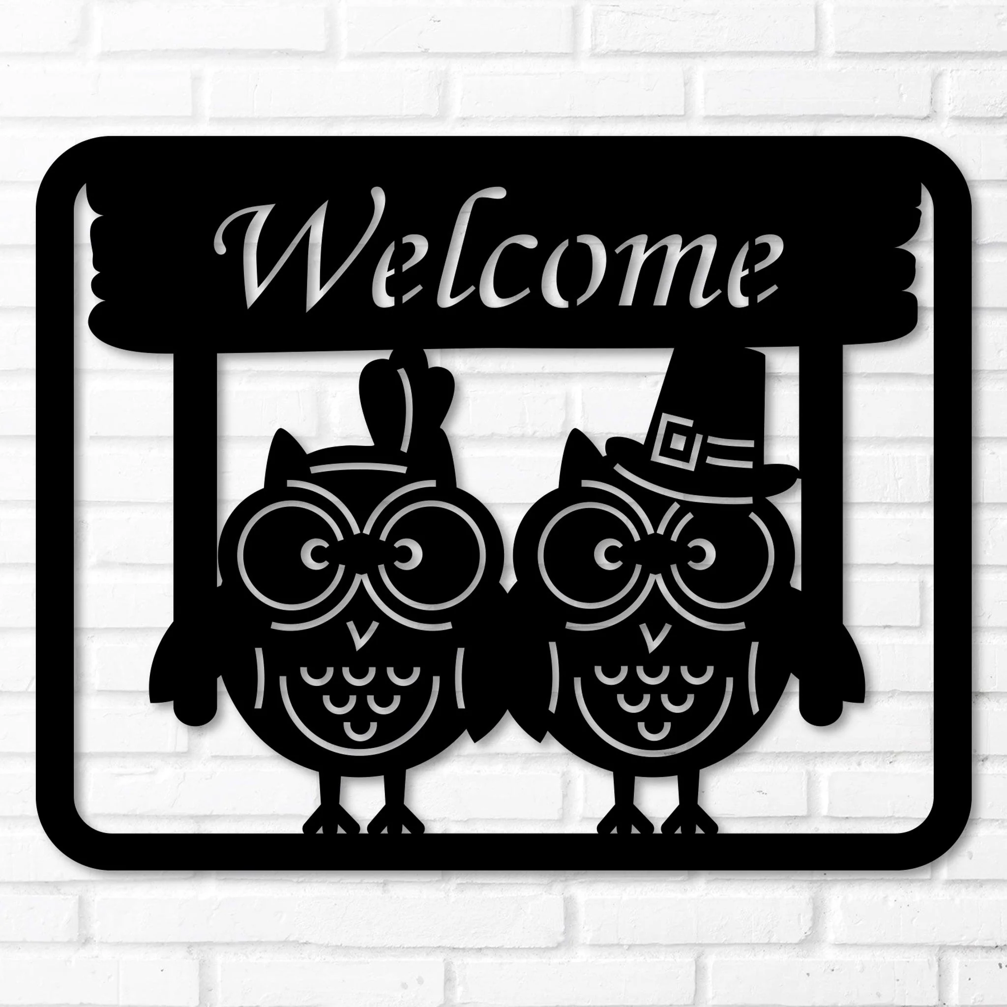 Owl Welcome Sign - Omega Custom Fabrication LLC