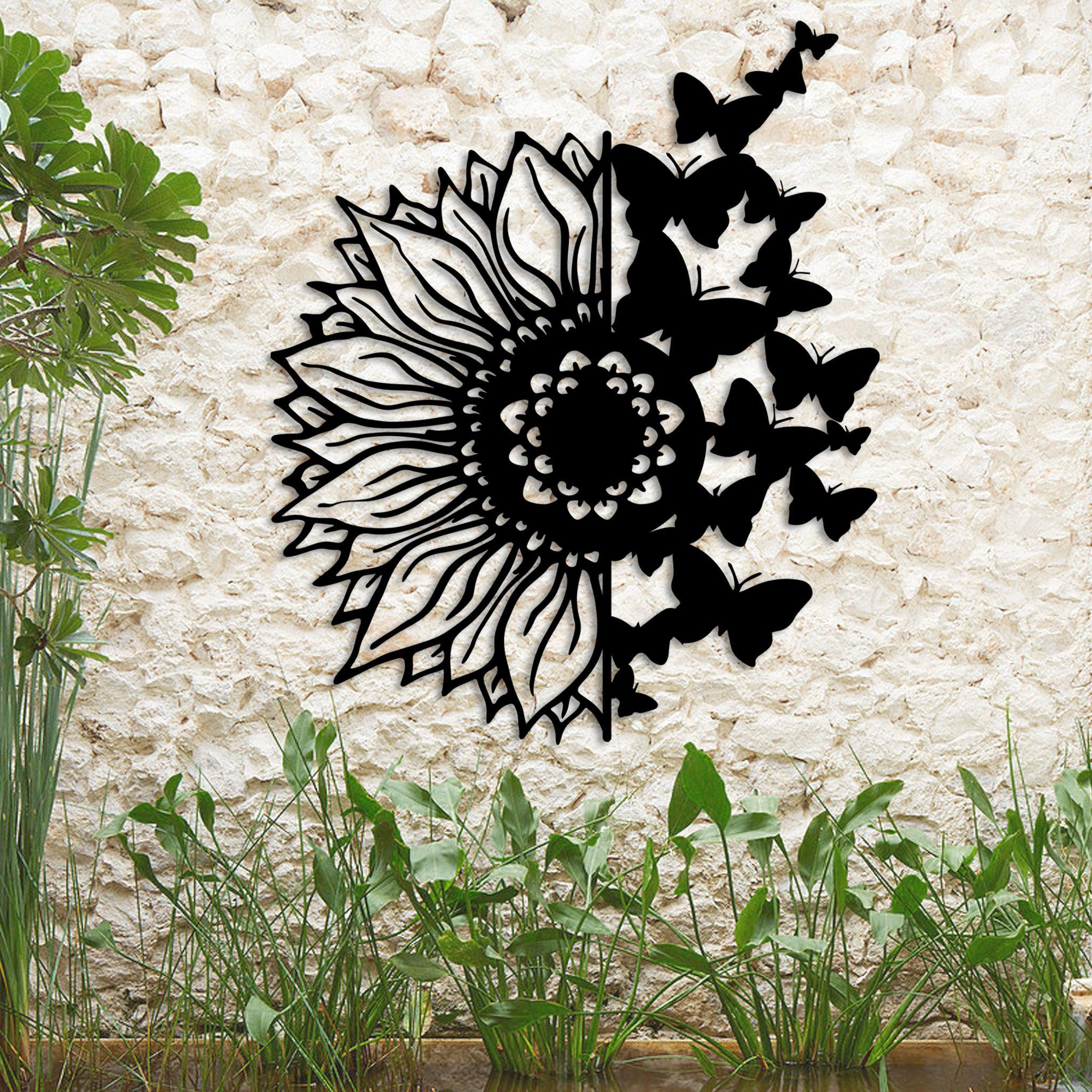Sunflower Butterflies Metal Wall Art - Omega Custom Fabrication LLC