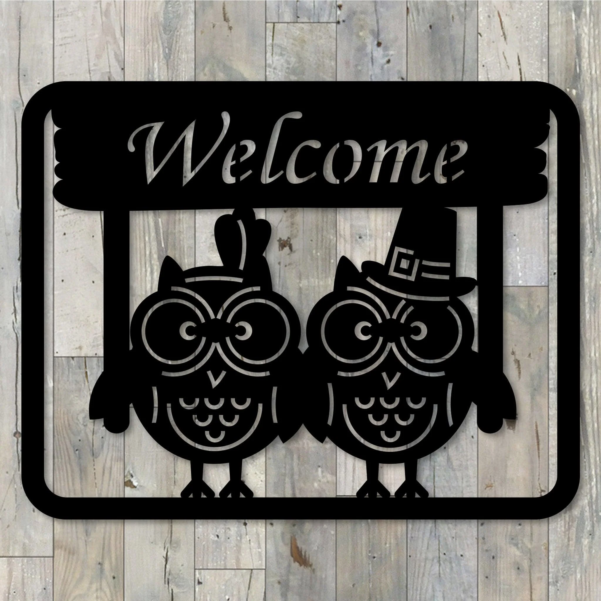 Owl Welcome Sign - Omega Custom Fabrication LLC