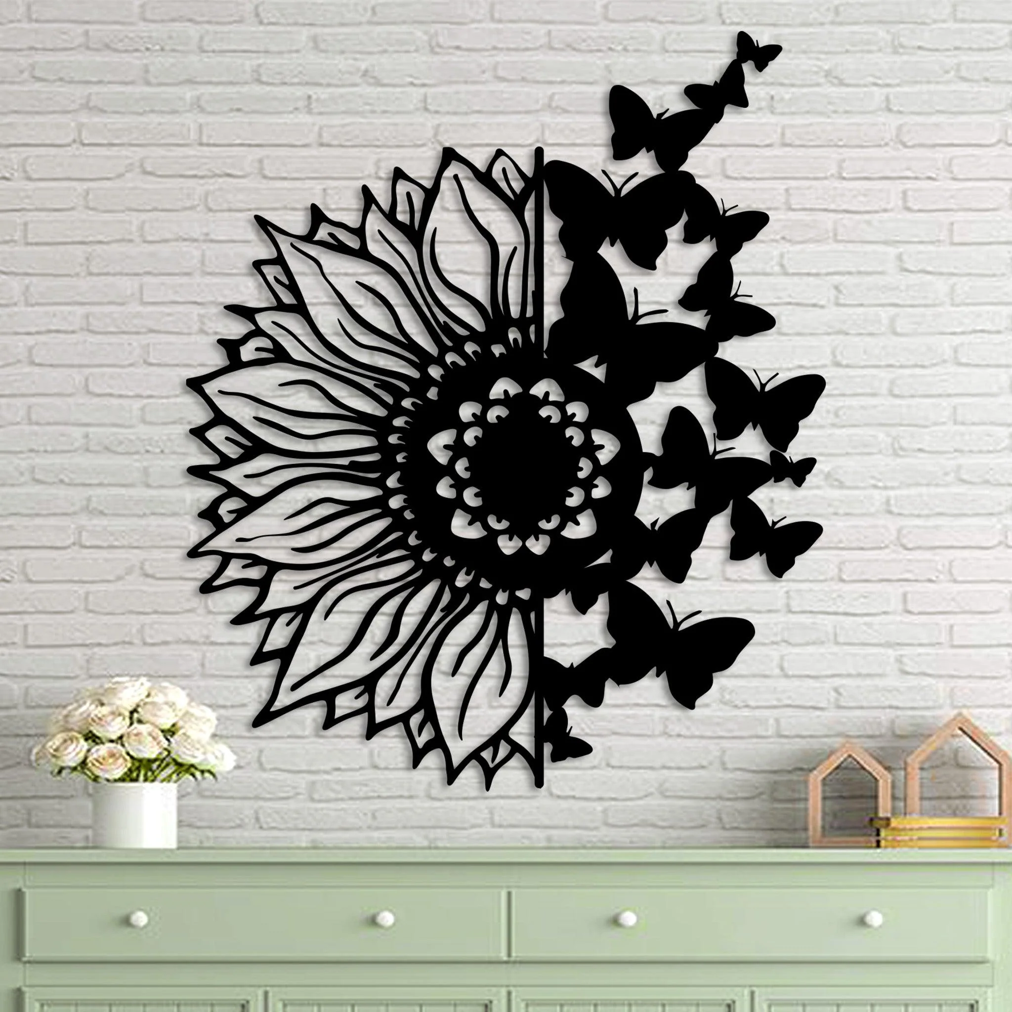 Sunflower Butterflies Metal Wall Art - Omega Custom Fabrication LLC