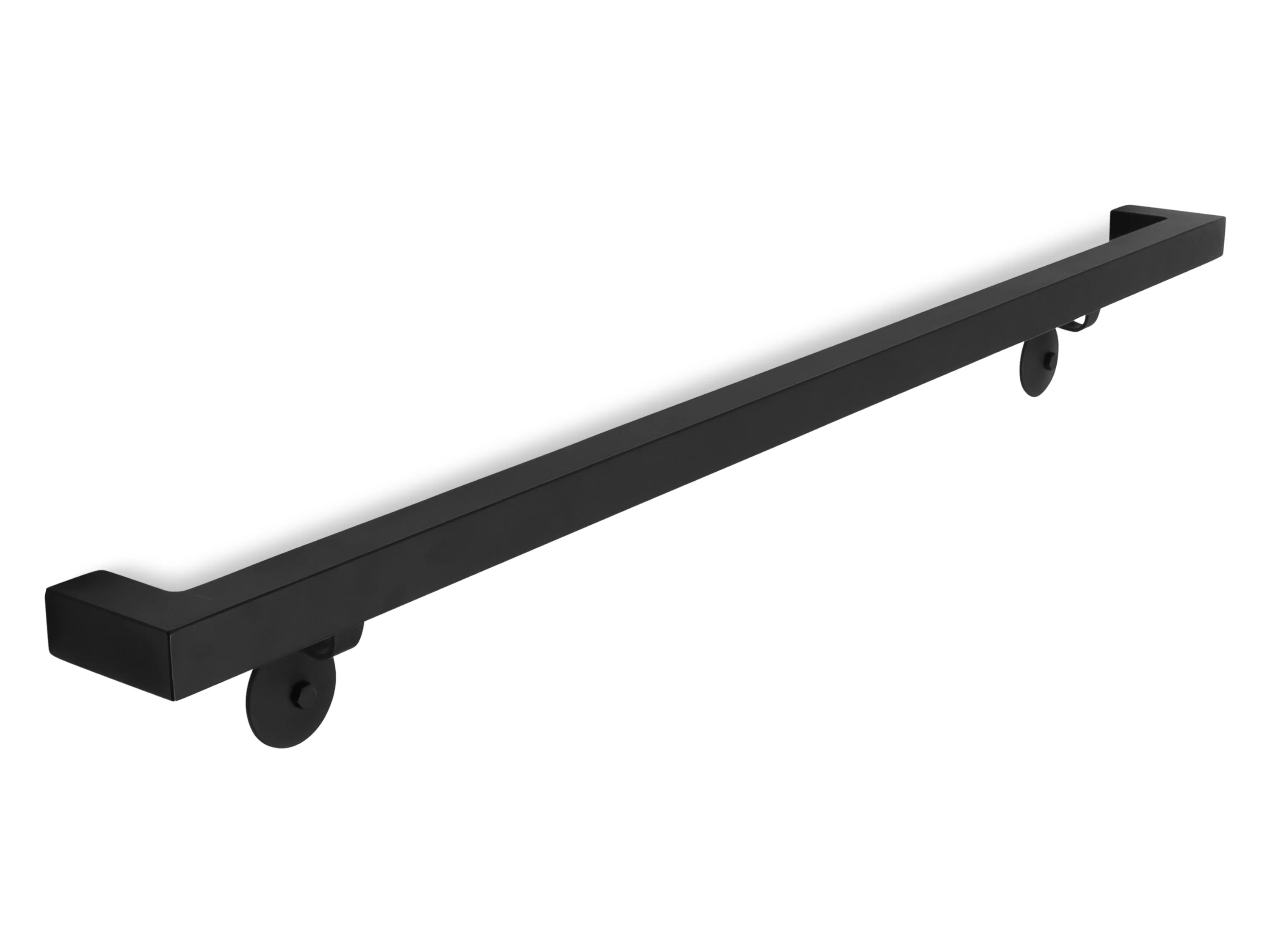 Modern Wrought Iron Handrail - Custom Made, 1.5'' x 1.5'' Square Elbow Model with Flat Black Finish - Omega Custom Fabrication LLC