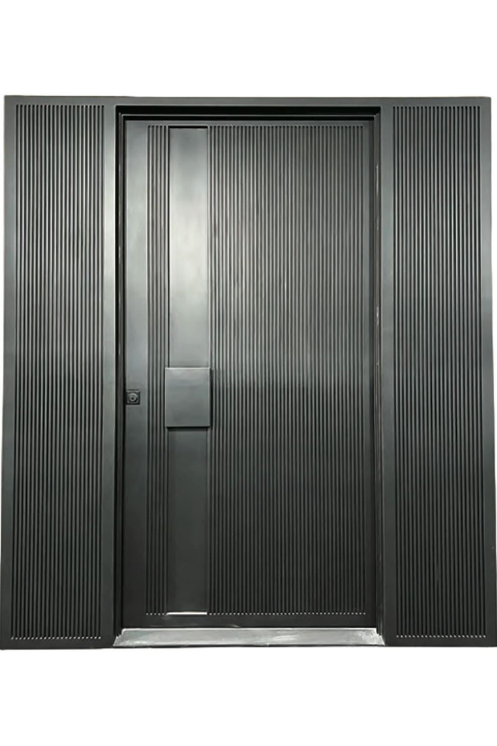 Linea Ribbed Iron Pivot Door - Omega Custom Fabrication LLC