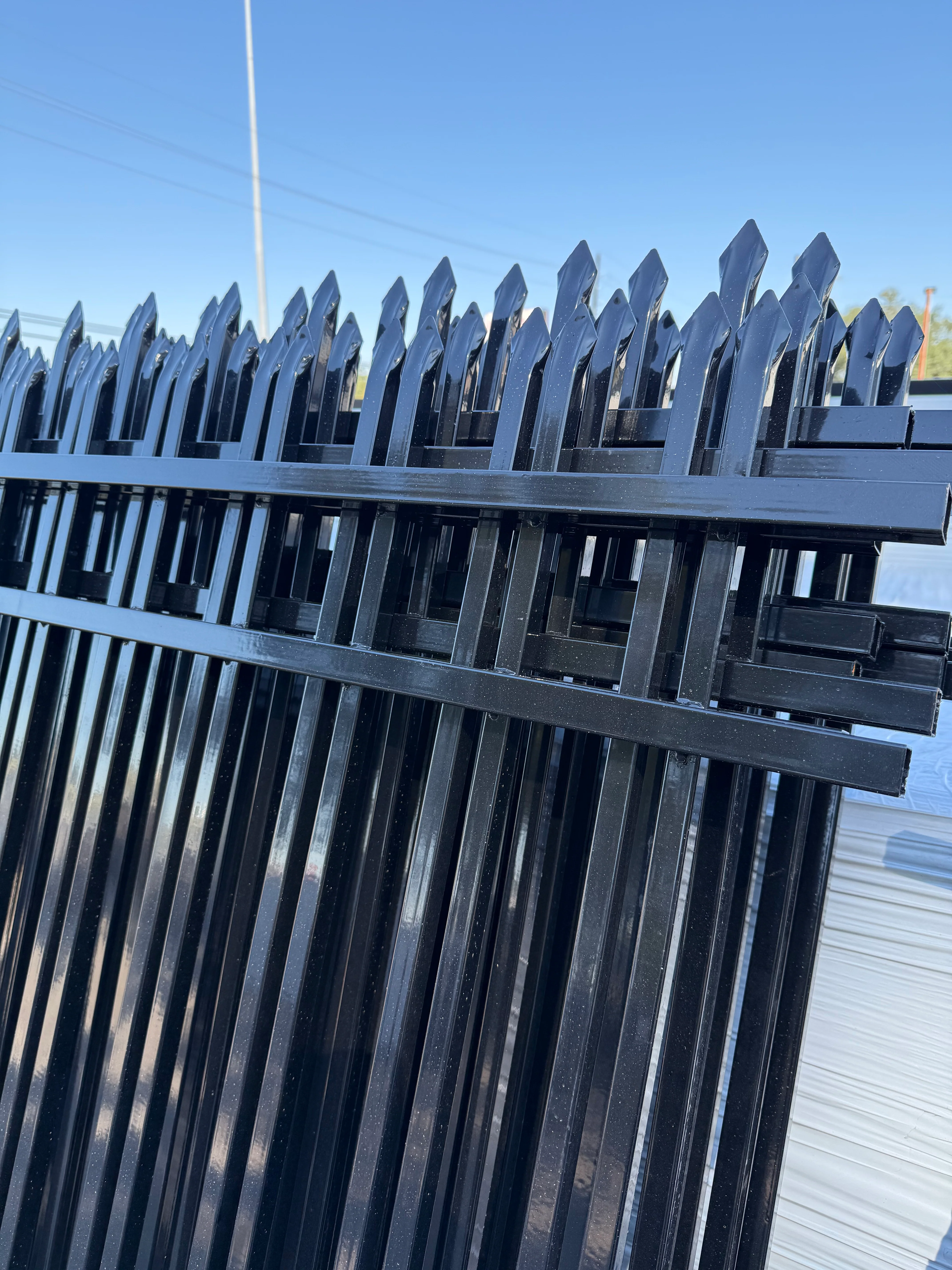 Metal Fence Pressed Point Powder Coated 6 ft. x 8 ft. Pickets 3/4 Three Rails - Omega Custom Fabrication LLC