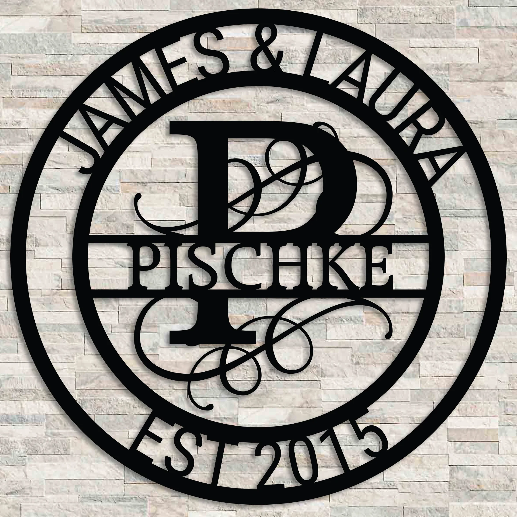 Circle Split Monogram Metal Wall Art - Omega Custom Fabrication LLC