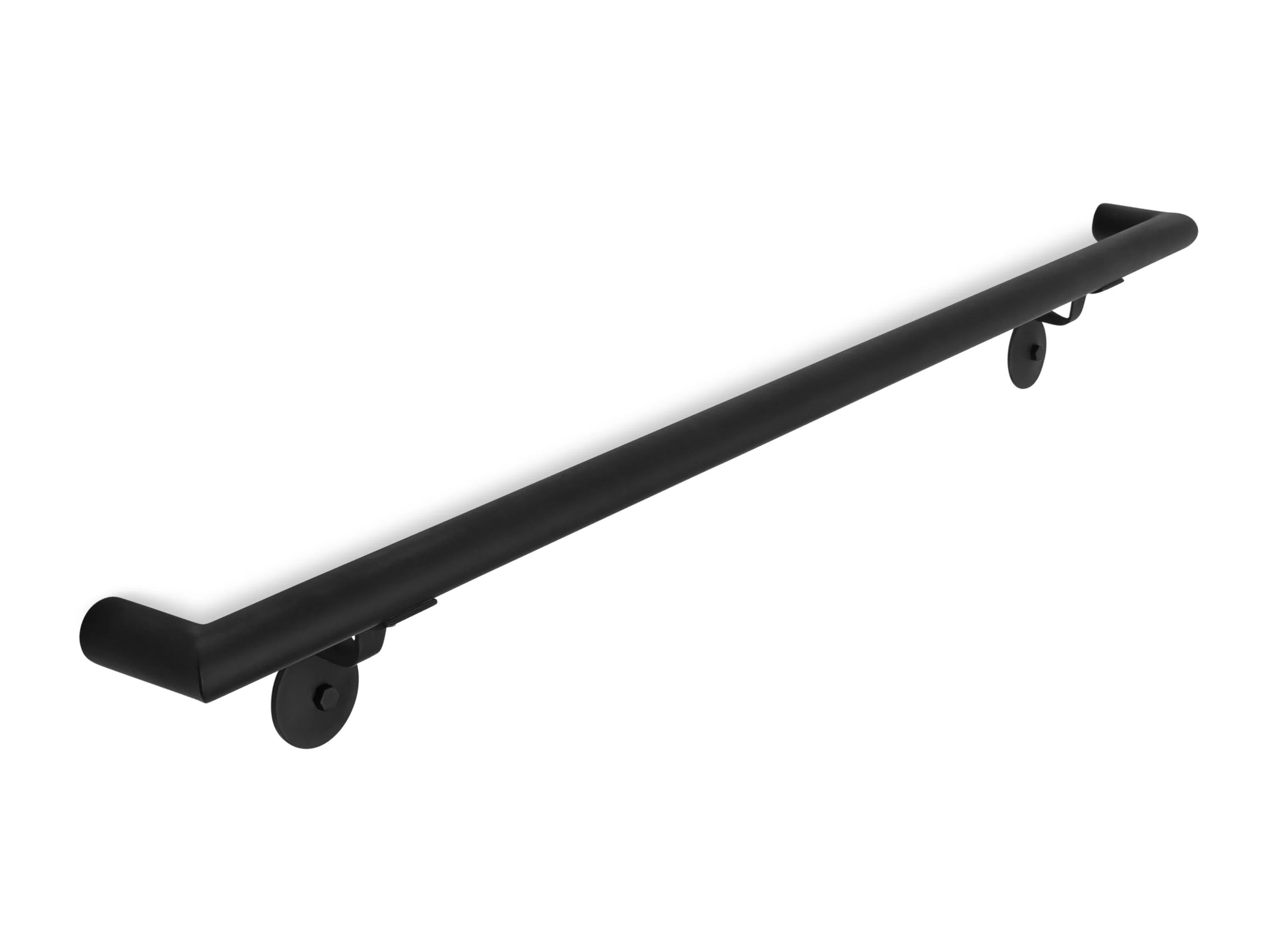 Round Metal Handrail - Custom Made 1.5'' Wrought Iron Handrail with Right Angled Elbow and Flat Black Finish - Omega Custom Fabrication LLC