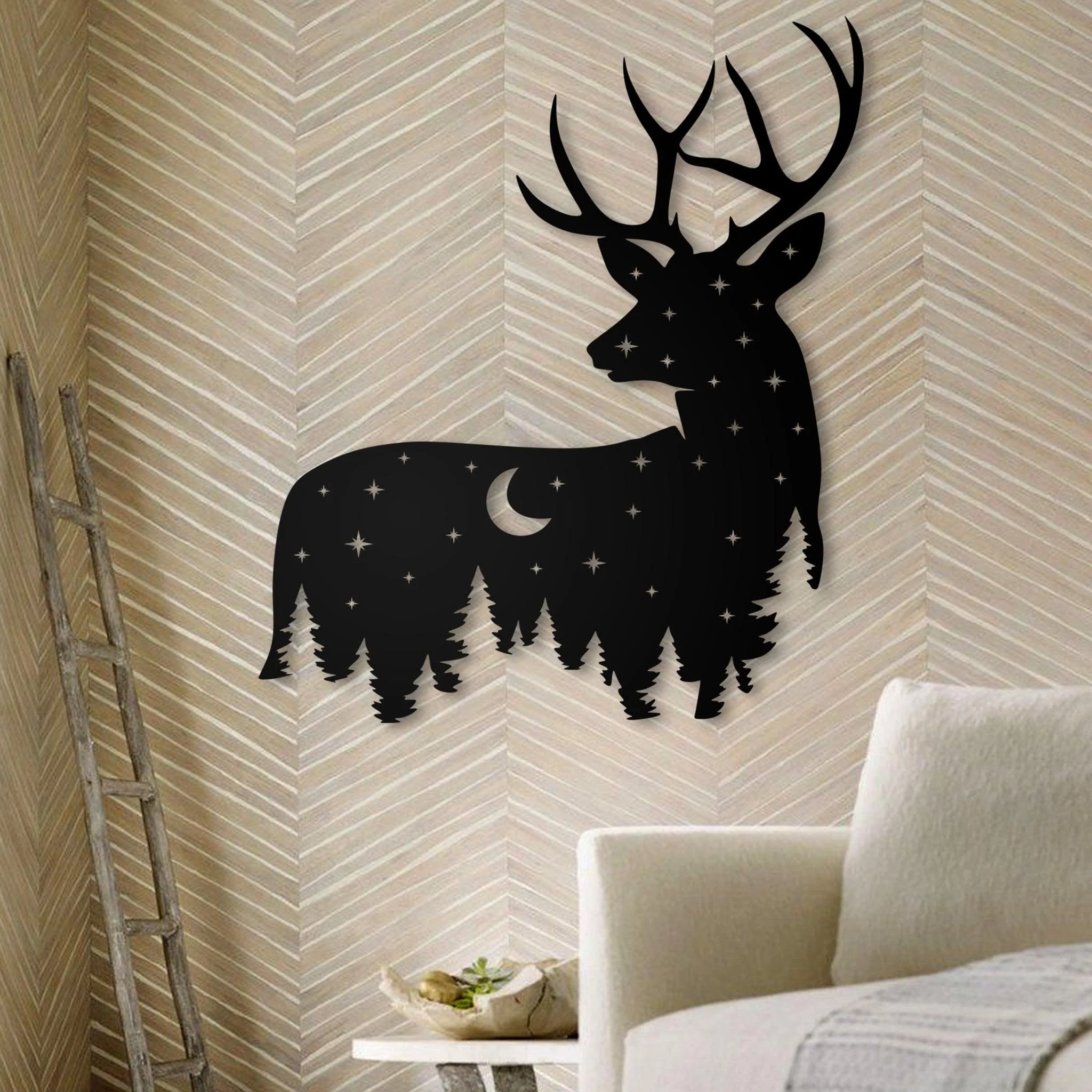 Metal Deer Art with Night Sky Scene - Omega Custom Fabrication LLC