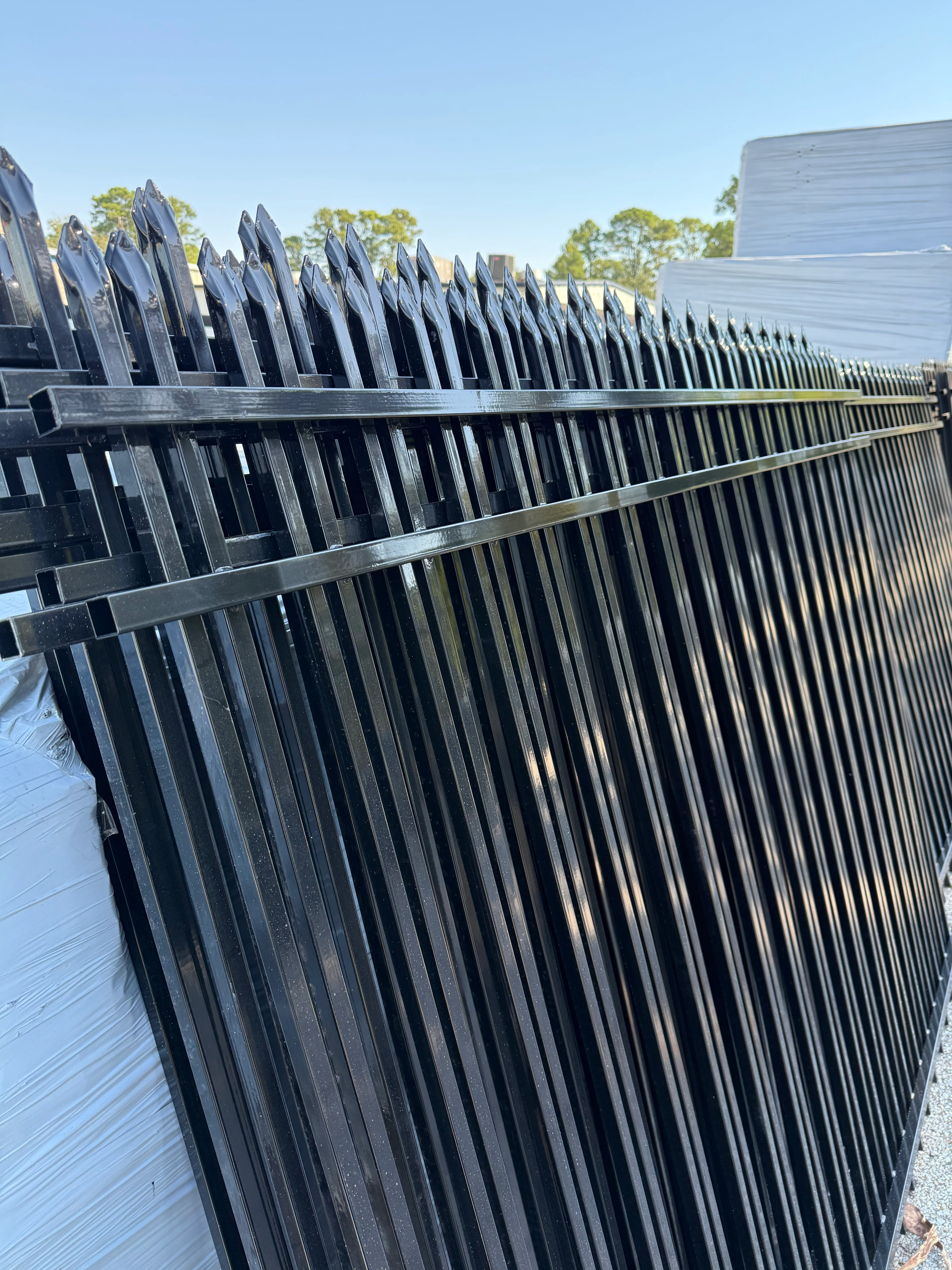 Metal Fence Pressed Point Powder Coated 6 ft. x 8 ft. Pickets 3/4 Three Rails - Omega Custom Fabrication LLC