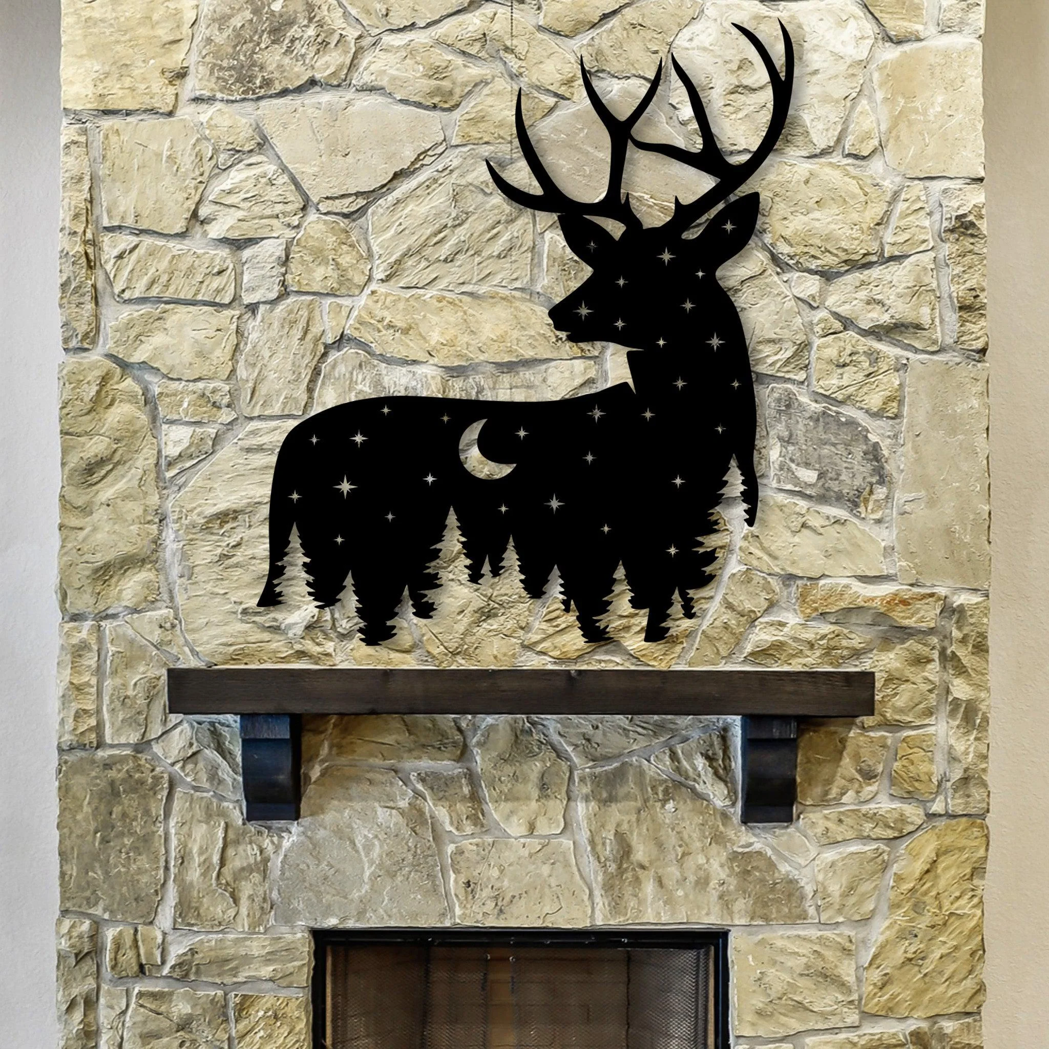 Metal Deer Art with Night Sky Scene - Omega Custom Fabrication LLC