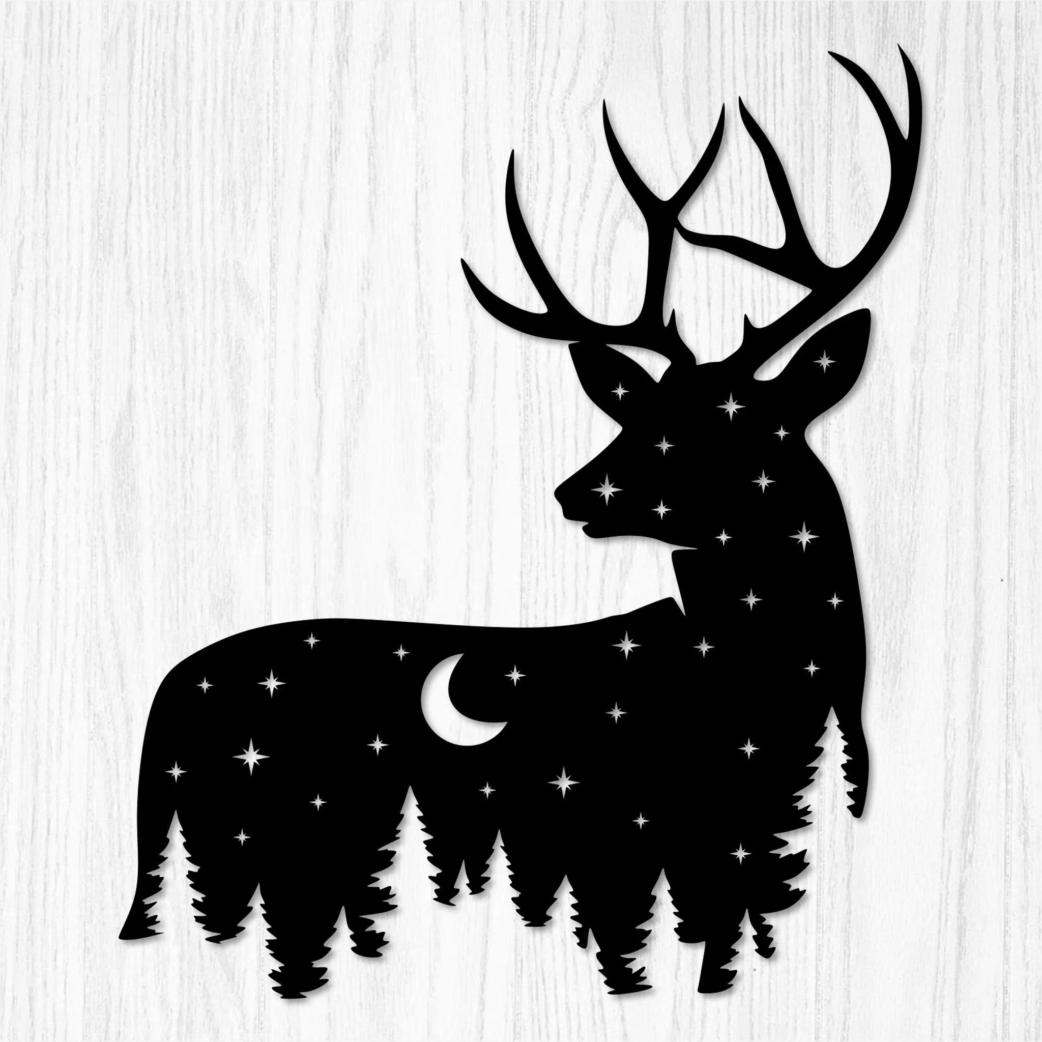 Metal Deer Art with Night Sky Scene - Omega Custom Fabrication LLC