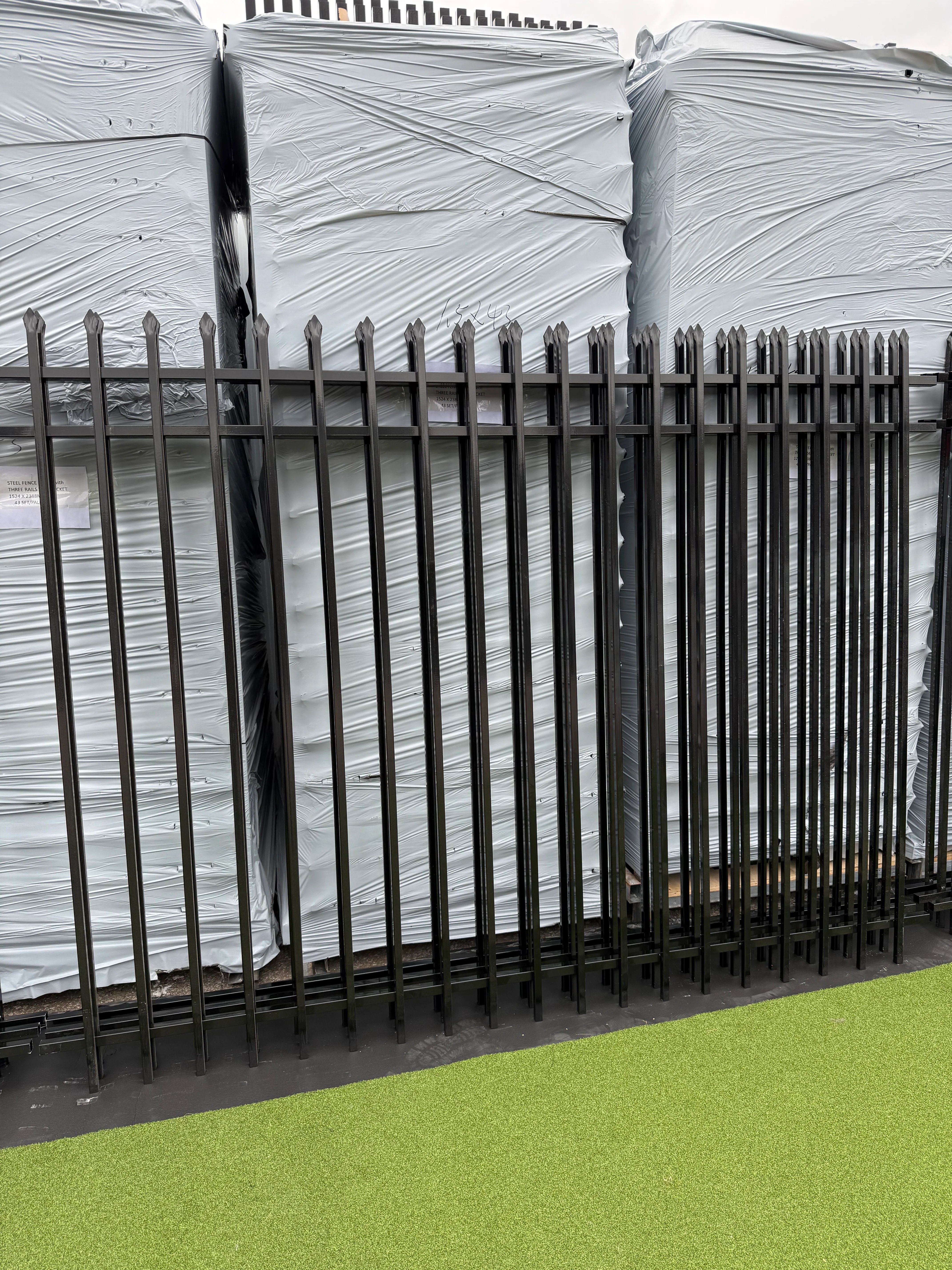Metal Fence Pressed Point Powder Coated 6 ft. x 8 ft. Pickets 3/4 Three Rails - Omega Custom Fabrication LLC