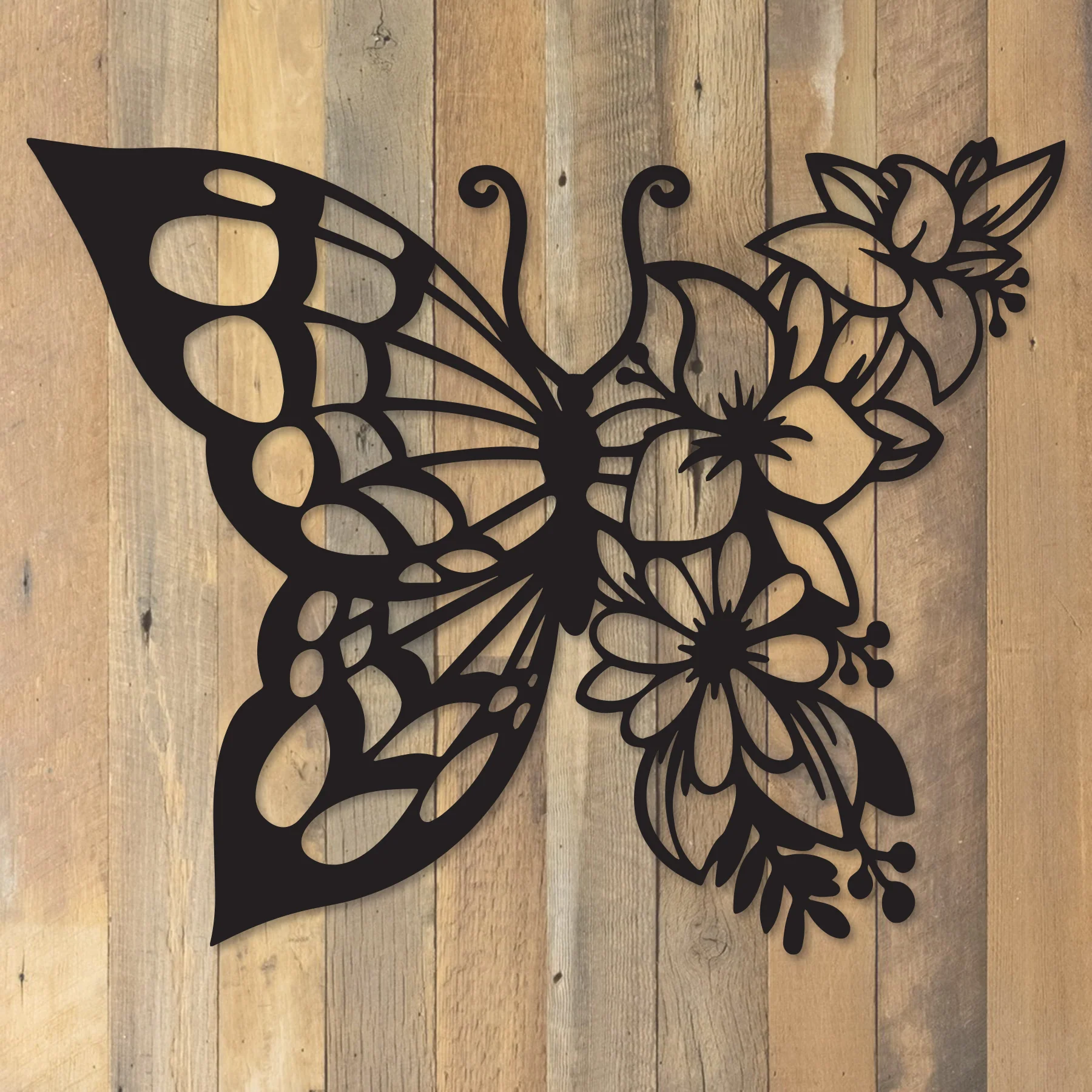 Butterfly Flowers Metal Wall Art - Omega Custom Fabrication LLC