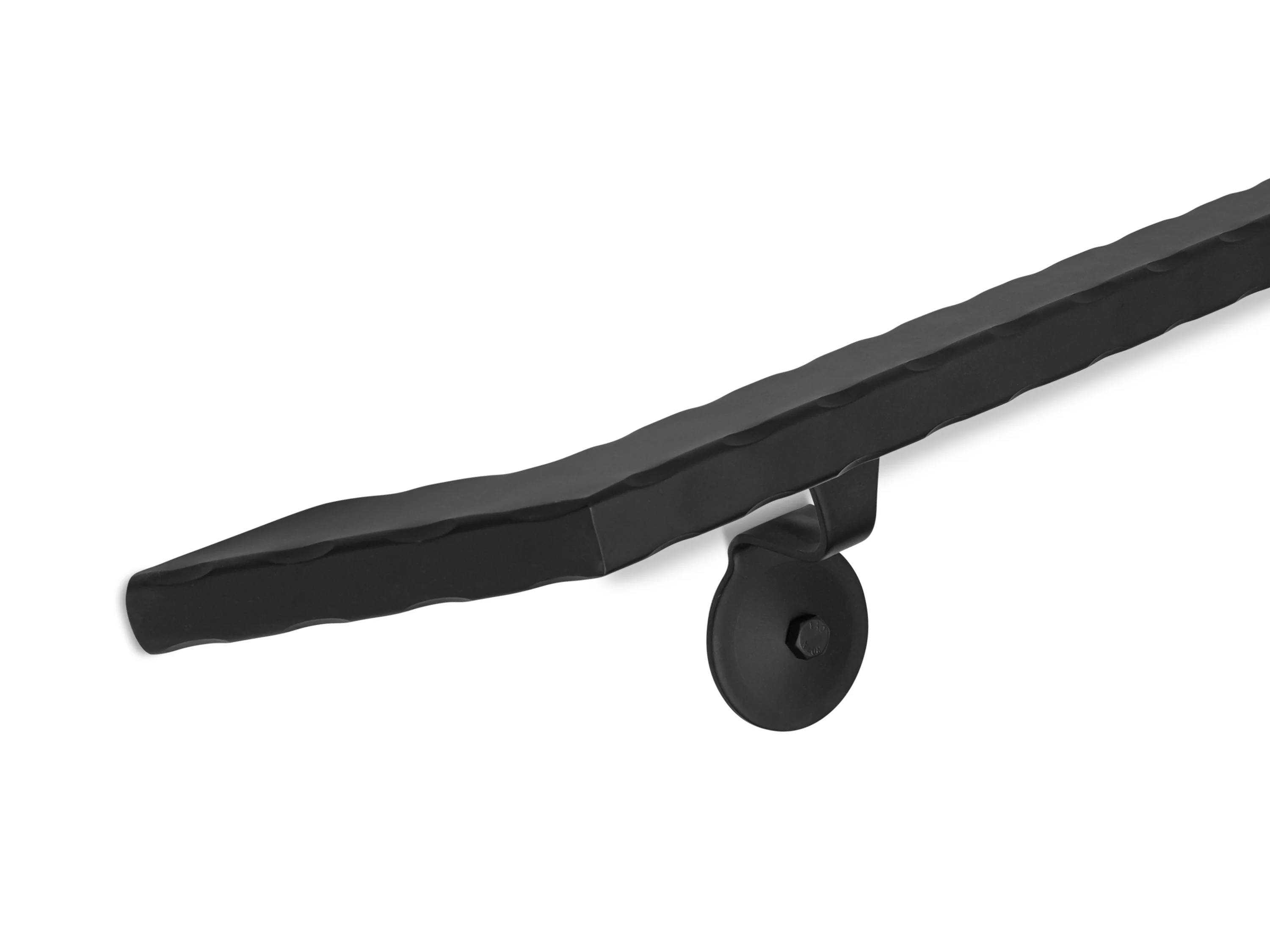 Modern Wrought Iron Handrail - 2'' x 1'' Hammered, Custom Made, with Angled Elbow and Flat Black Finish - Omega Custom Fabrication LLC