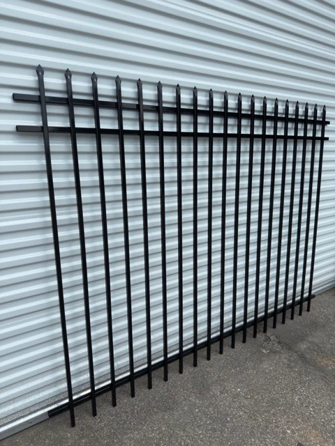 Metal Fence Pressed Point Powder Coated 6 ft. x 8 ft. Pickets 3/4 Three Rails - Omega Custom Fabrication LLC