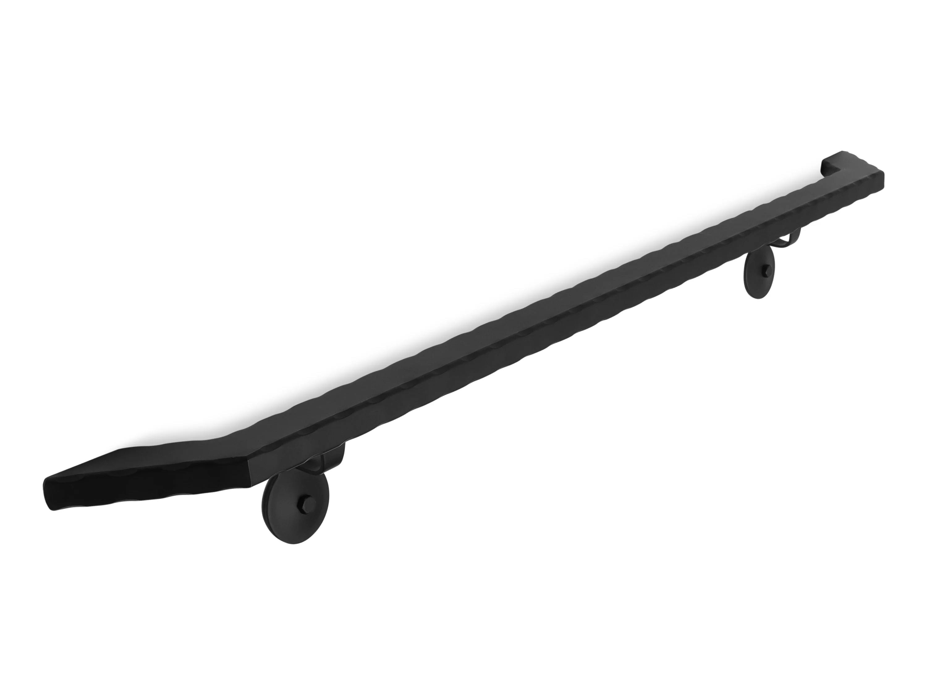 Modern Wrought Iron Handrail - 2'' x 1'' Hammered, Custom Made, with Angled Elbow and Flat Black Finish - Omega Custom Fabrication LLC
