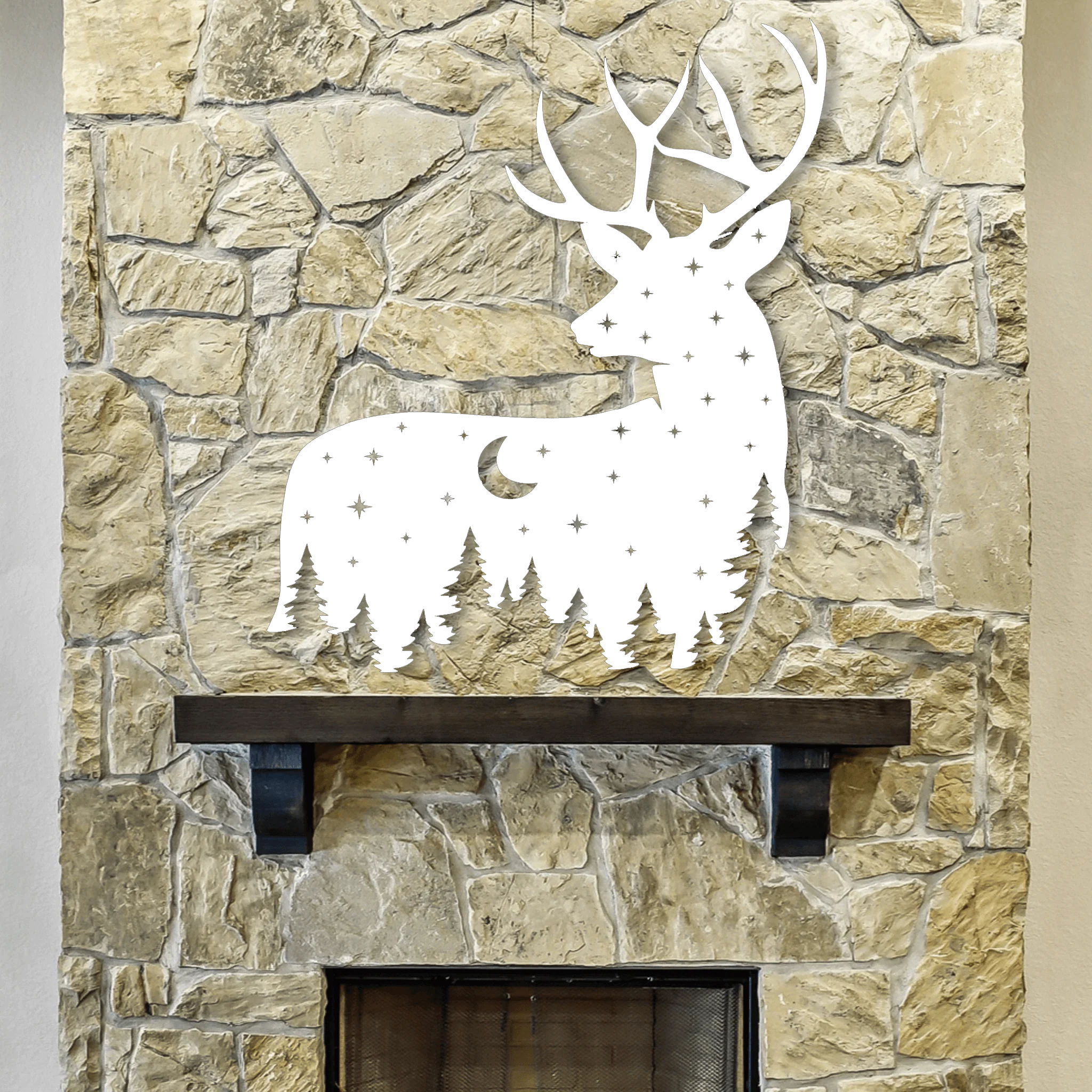 Metal Deer Art with Night Sky Scene - Omega Custom Fabrication LLC