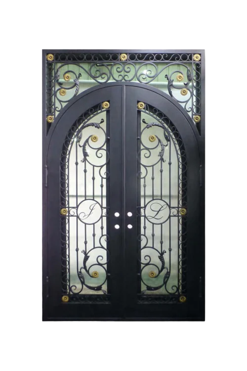 Gilded Initial Archway Iron Door (Doors Only) - Omega Custom Fabrication LLC