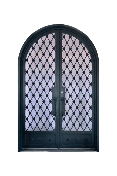 Royal Lattice Iron Arched Door - Omega Custom Fabrication LLC