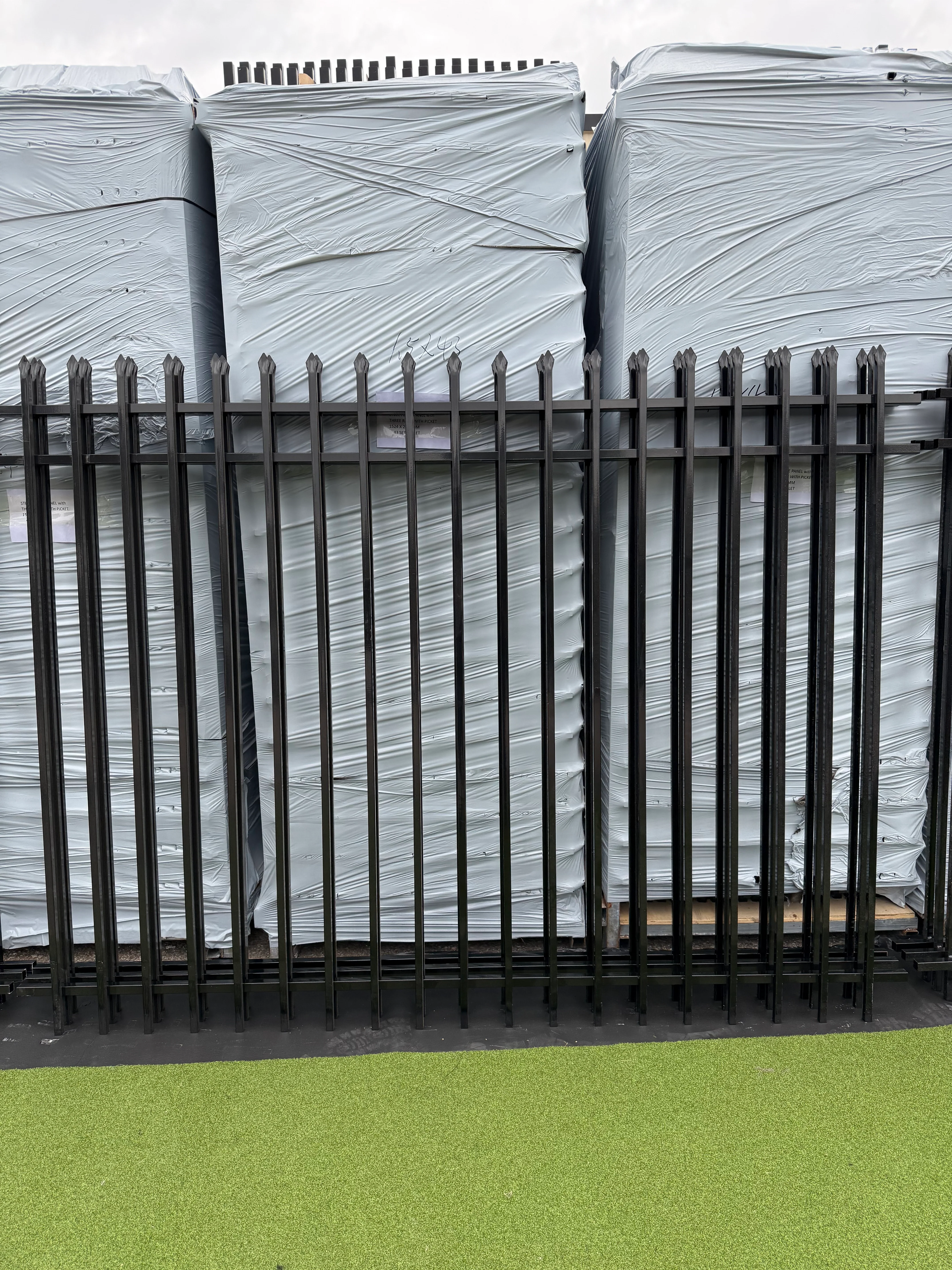 Metal Fence Pressed Point Powder Coated 6 ft. x 8 ft. Pickets 3/4 Three Rails - Omega Custom Fabrication LLC