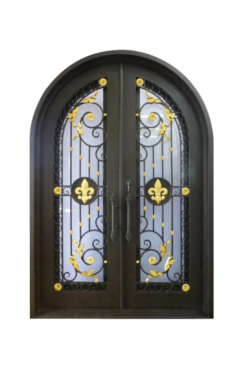 Fleur de Lis Gilded Arch Iron Door - Omega Custom Fabrication LLC