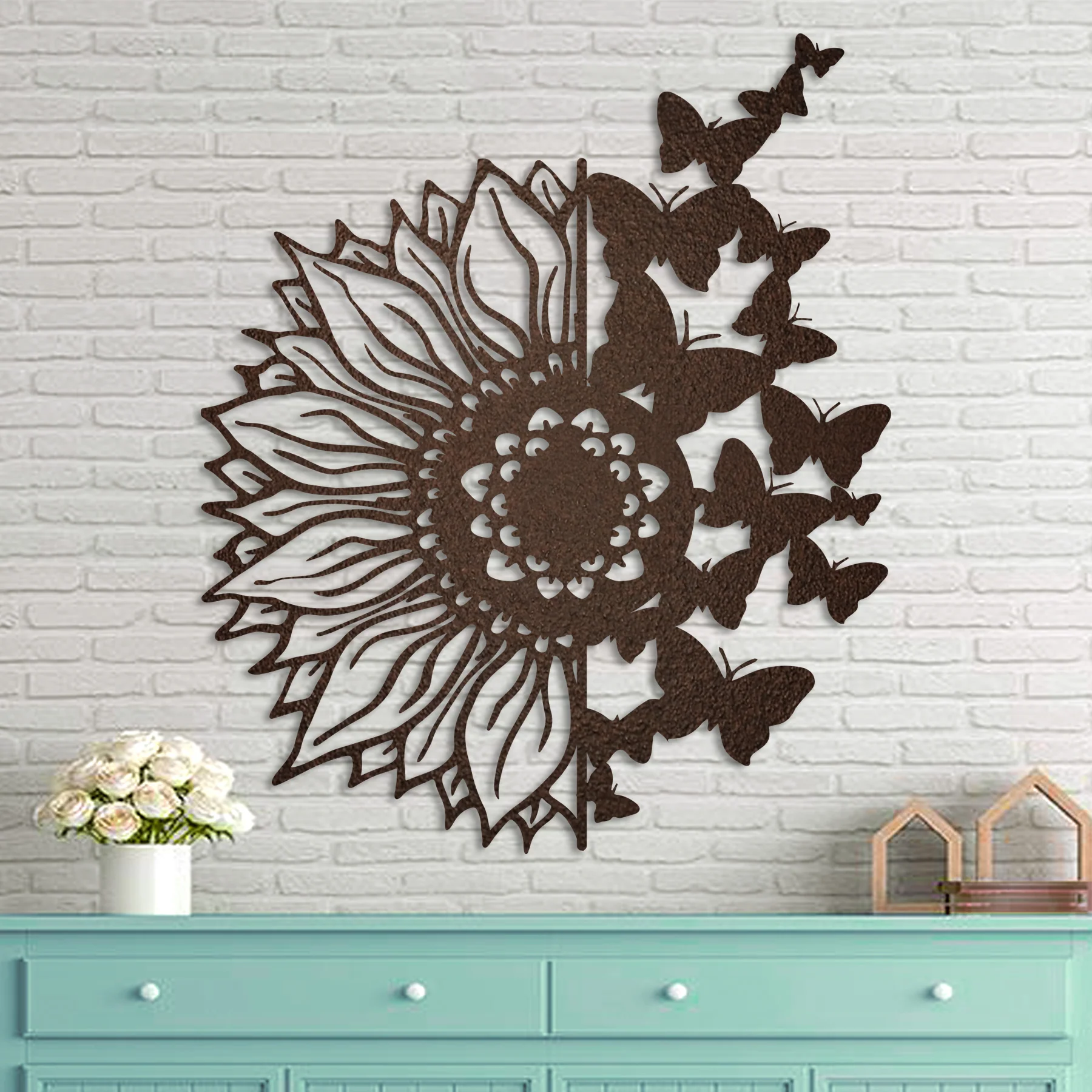 Sunflower Butterflies Metal Wall Art - Omega Custom Fabrication LLC