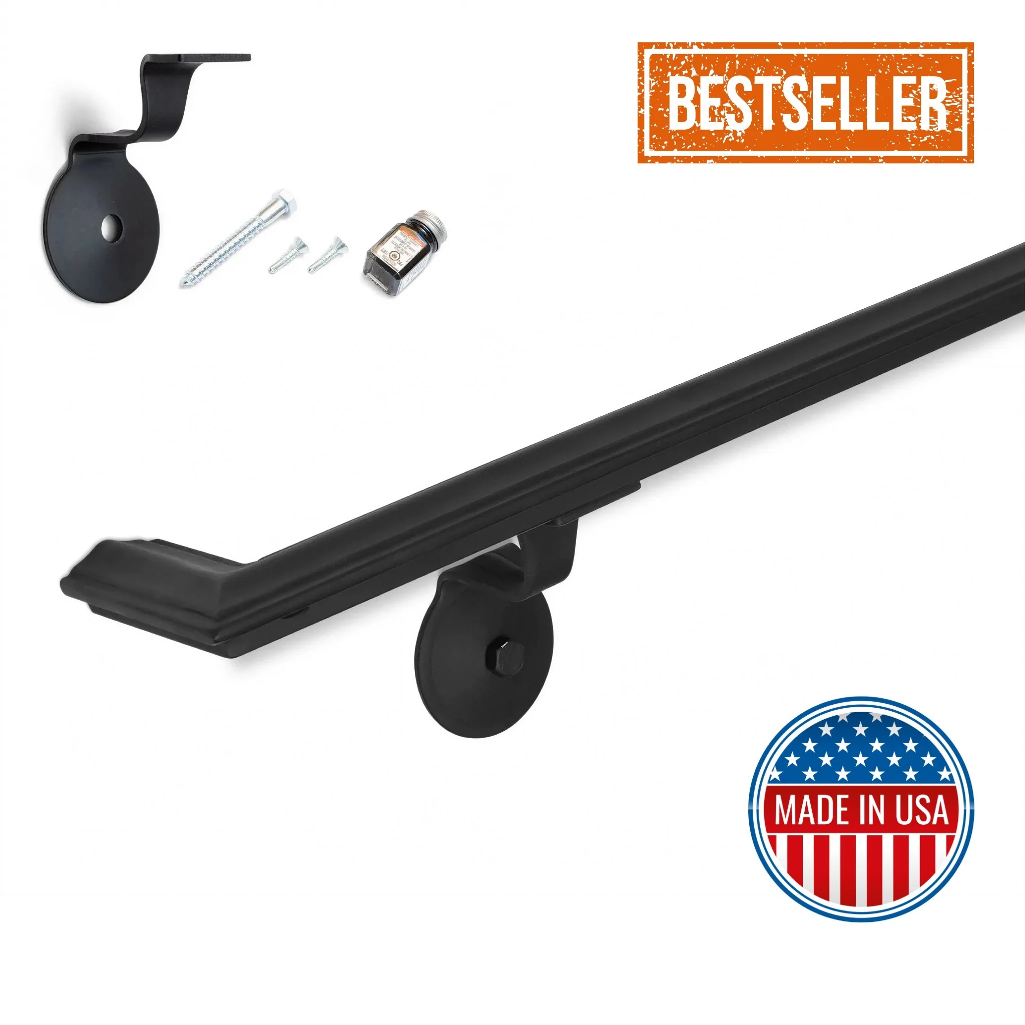 Hand-Forged Modern Handrail - 1 3/4'' Wrought Iron Handrail with Molding Cap and Flat Black Finish - Omega Custom Fabrication LLC