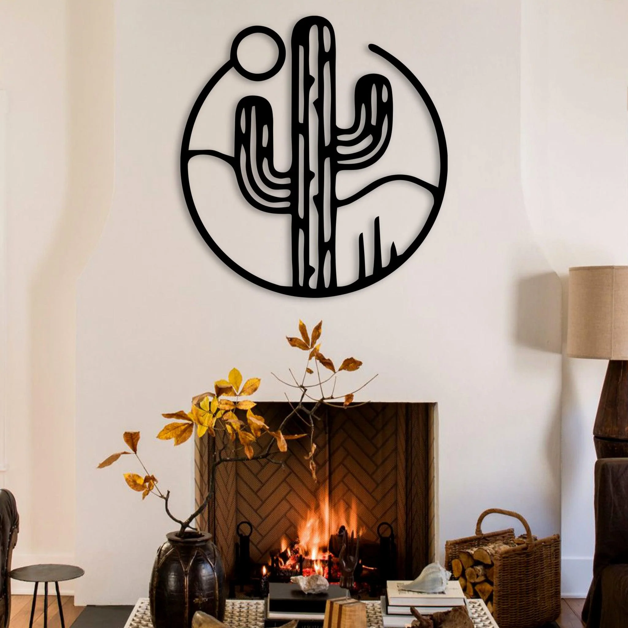 Round Desert Cactus Metal Wall Decor - Omega Custom Fabrication LLC