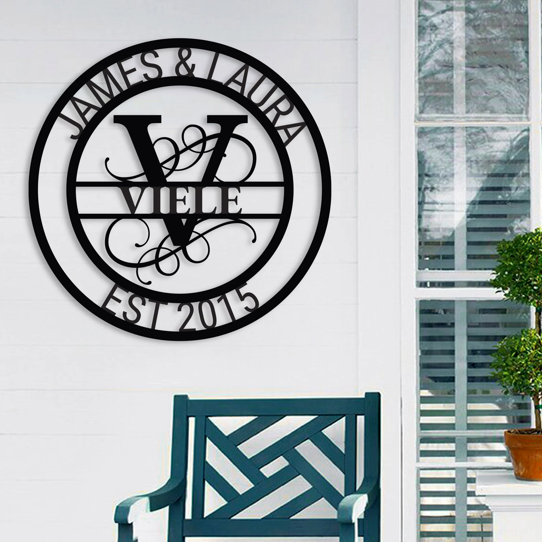 Circle Split Monogram Metal Wall Art - Omega Custom Fabrication LLC