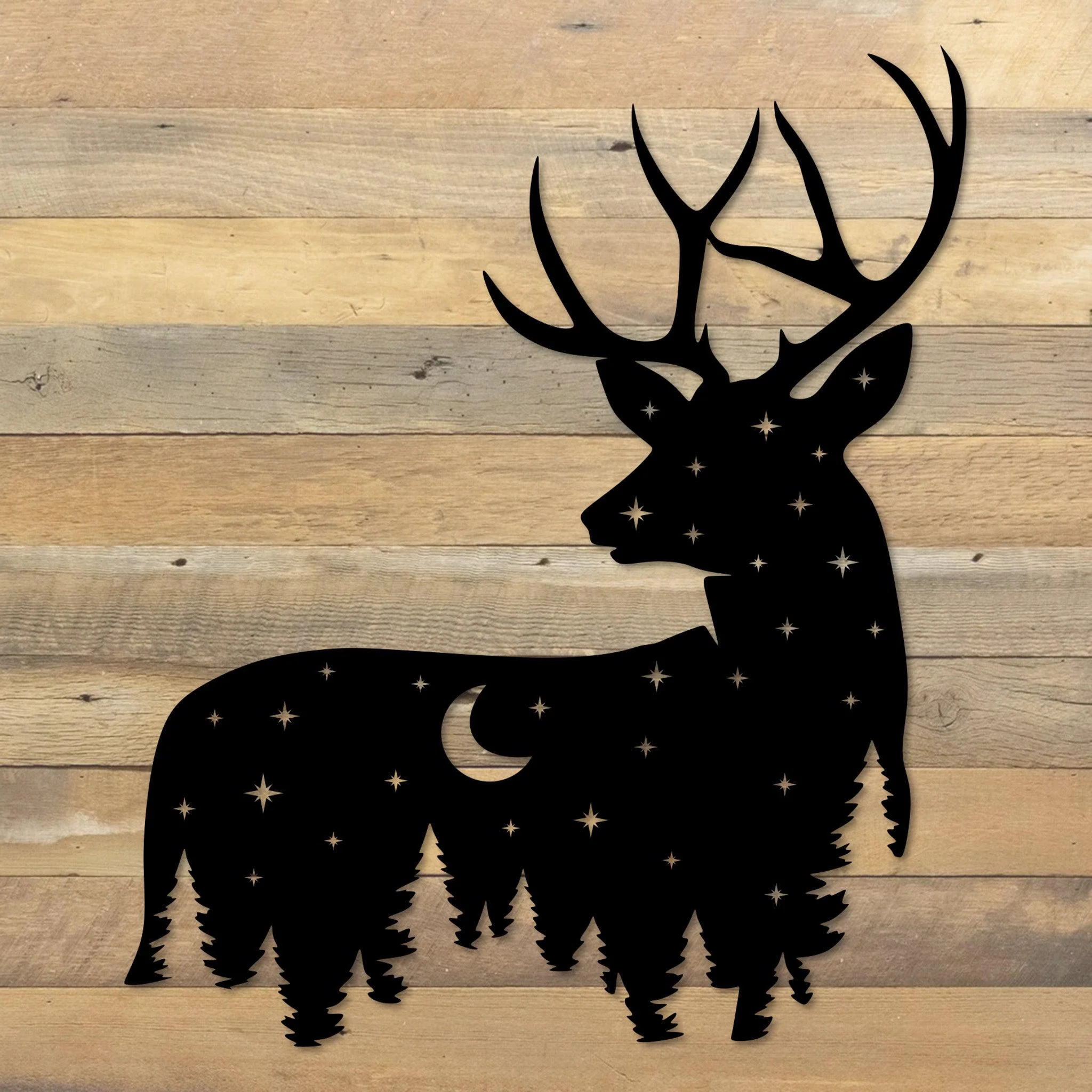 Metal Deer Art with Night Sky Scene - Omega Custom Fabrication LLC