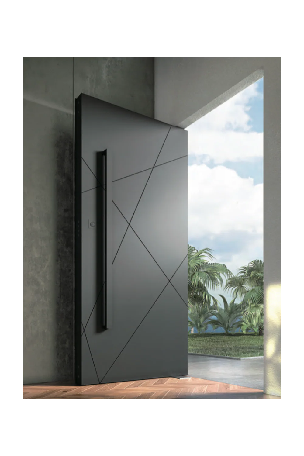 Meridian Iron Pivot Door - Omega Custom Fabrication LLC
