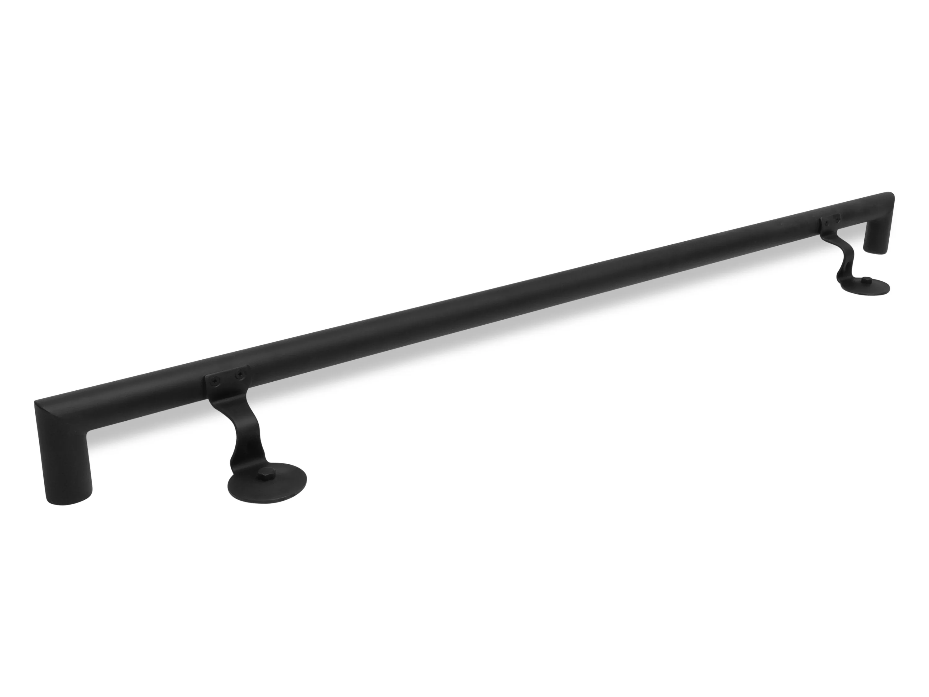 Round Metal Handrail - Custom Made 1.5'' Wrought Iron Handrail with Right Angled Elbow and Flat Black Finish - Omega Custom Fabrication LLC