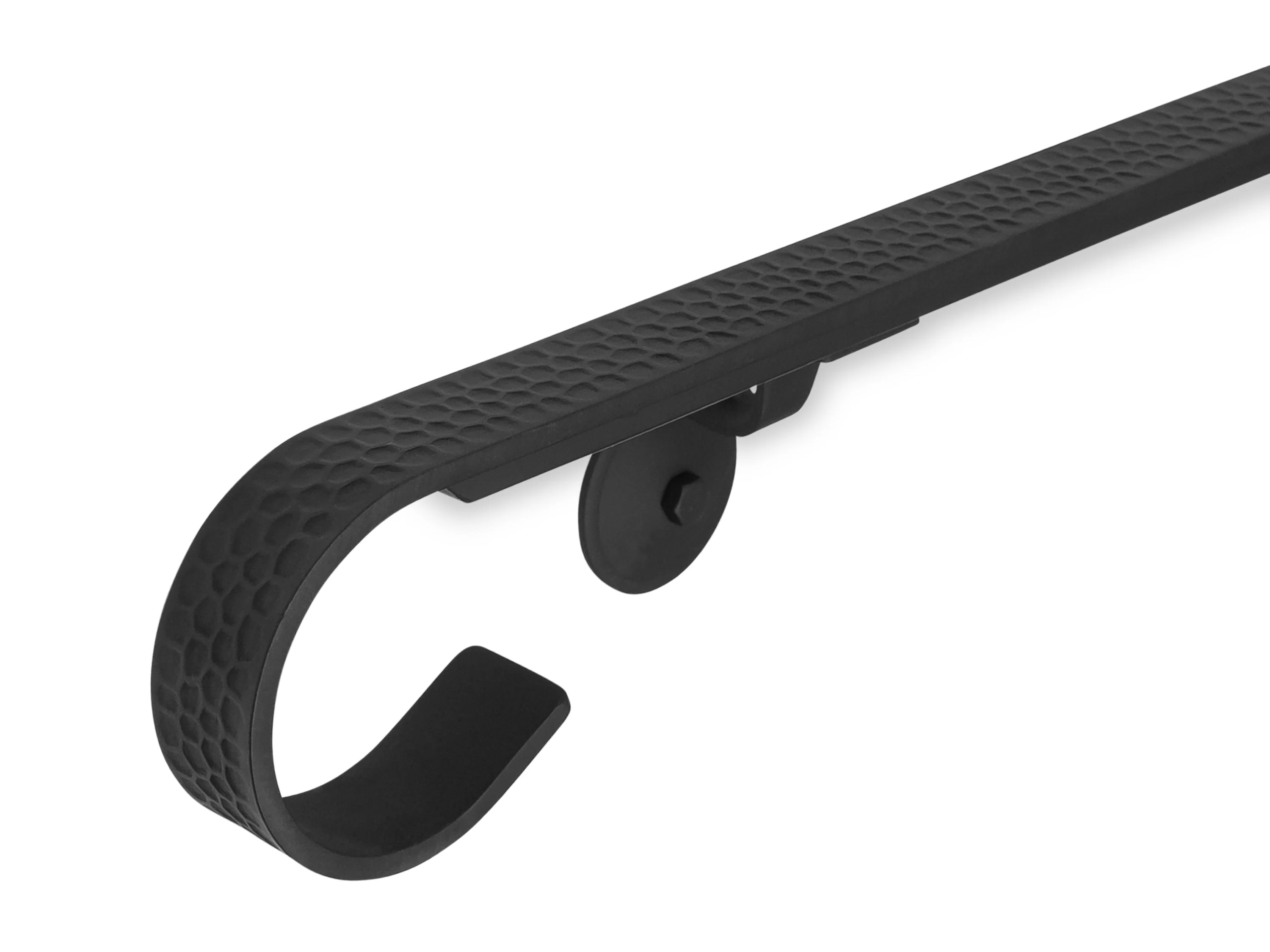 Hand-Forged Custom Handrail - 1.5'' Wrought Iron Handrail with Honeycomb Design, Volute End and Flat Black Finish - Omega Custom Fabrication LLC