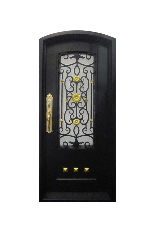 Gilded Dahlia Single Arched Iron Door - Omega Custom Fabrication LLC