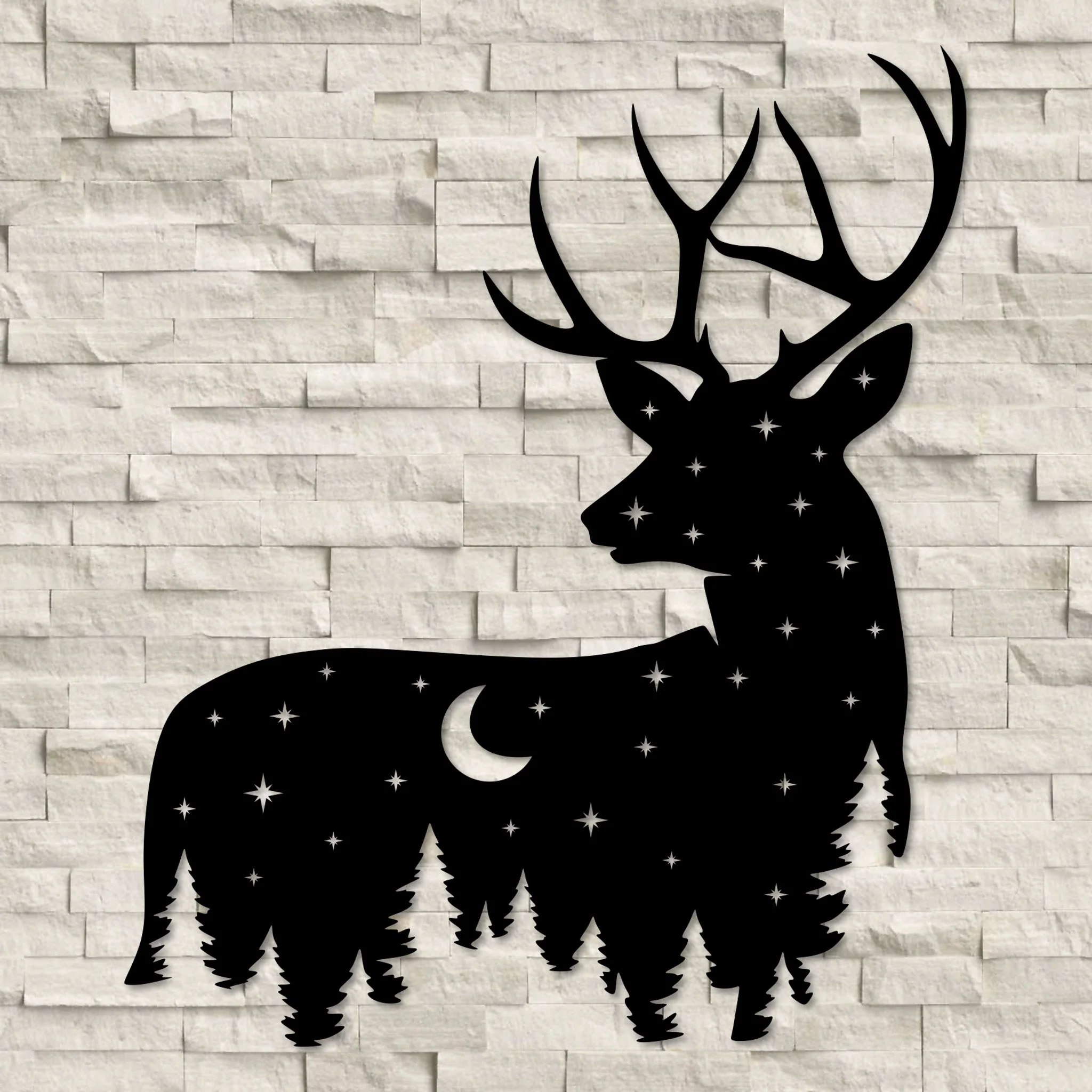 Metal Deer Art with Night Sky Scene - Omega Custom Fabrication LLC