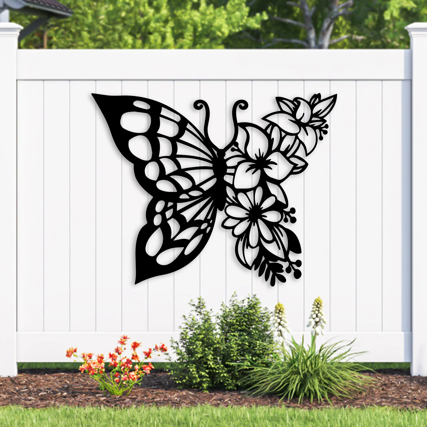 Butterfly Flowers Metal Wall Art - Omega Custom Fabrication LLC